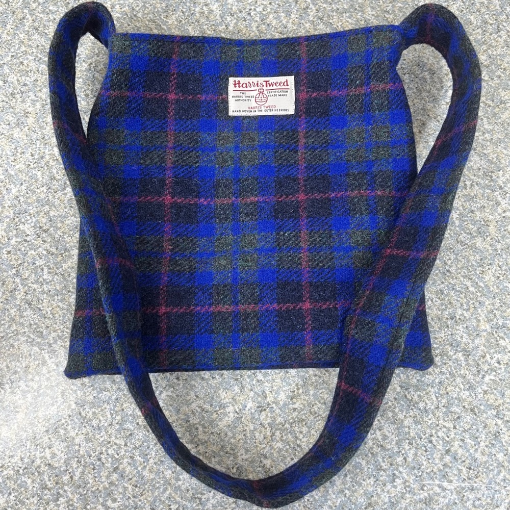 Harris Tweed Shoulder Bag Blue Plaid Wool Owl Lining Crossbody Magnetic Closure - Picture 6 of 11